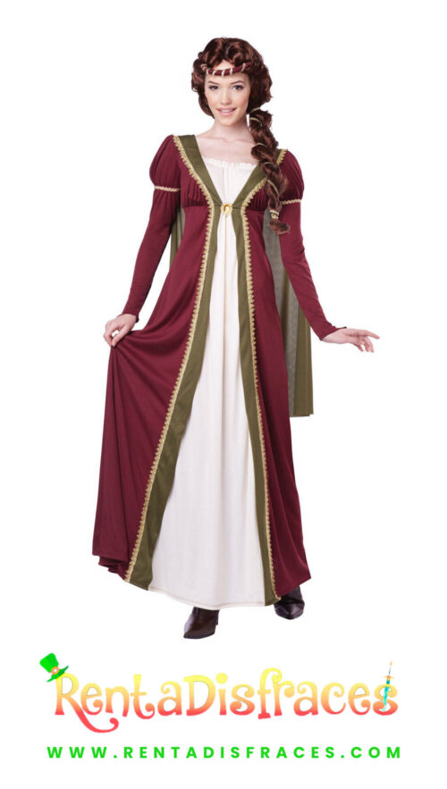 Disfraz de doncella medieval, Disfraces de Reyes y reinas, Renta de disfraces